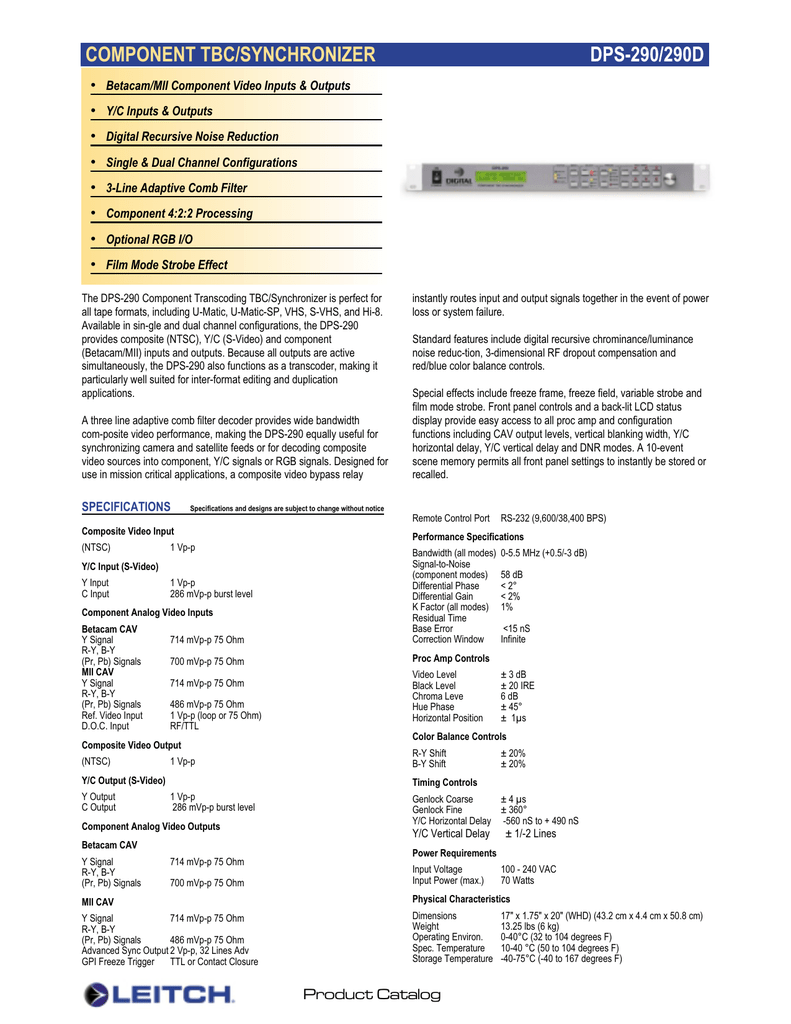 Component Tbc Synchronizer Dps 290 290d Manualzz