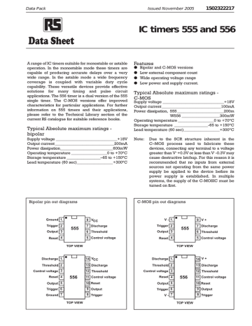 Data Sheet IC timers 555 and 556 1502322217 Features | Manualzz