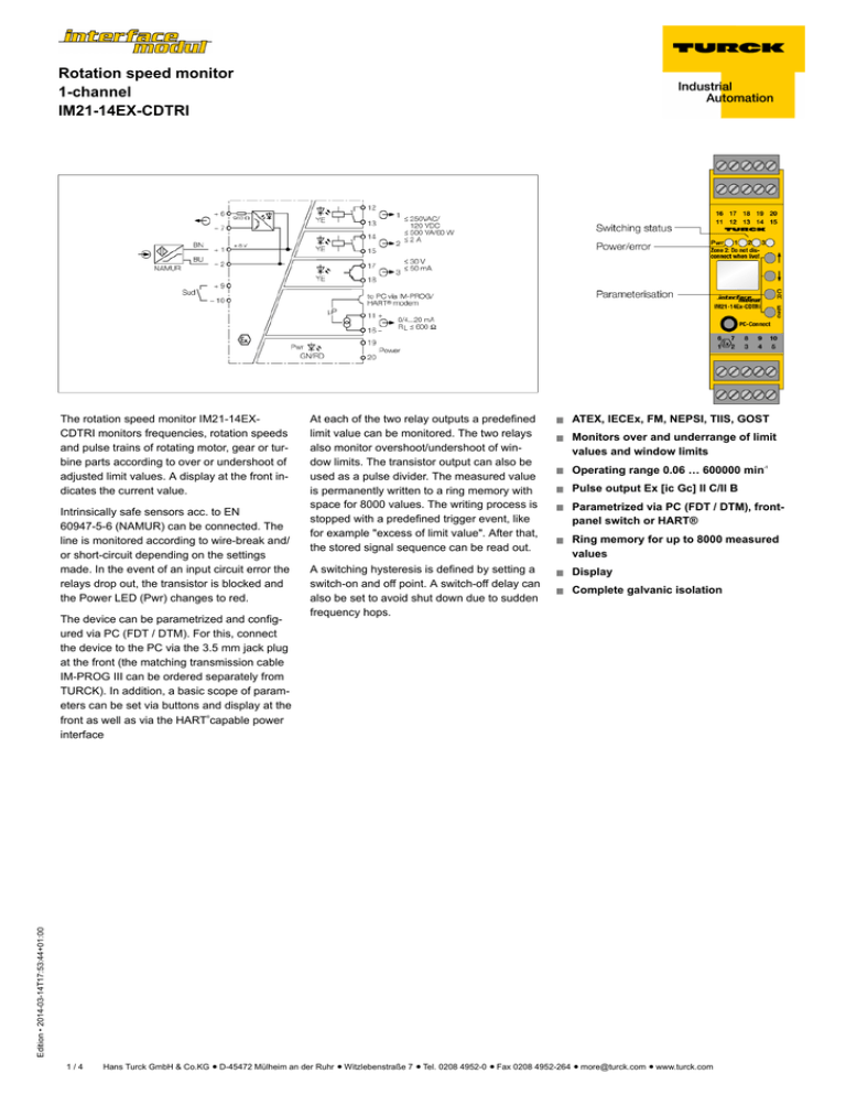 Rotation Speed Monitor 1 Channel Im21 14ex Cdtri Manualzz