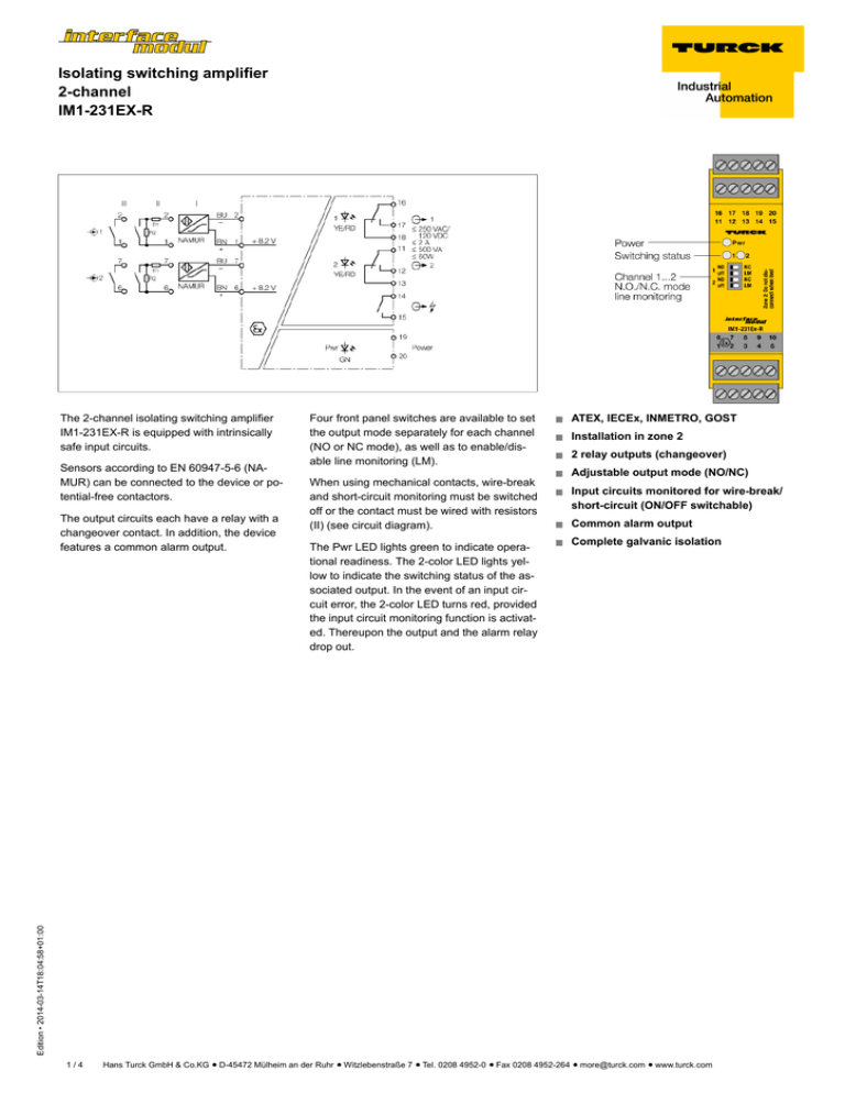 Isolating Switching Amplifier 2 Channel Im1 231ex R Manualzz