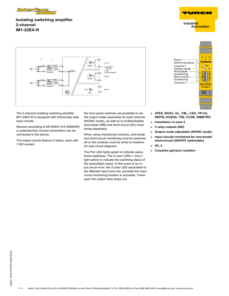 Isolating Switching Amplifier 2 Channel Im1 22ex R Manualzz