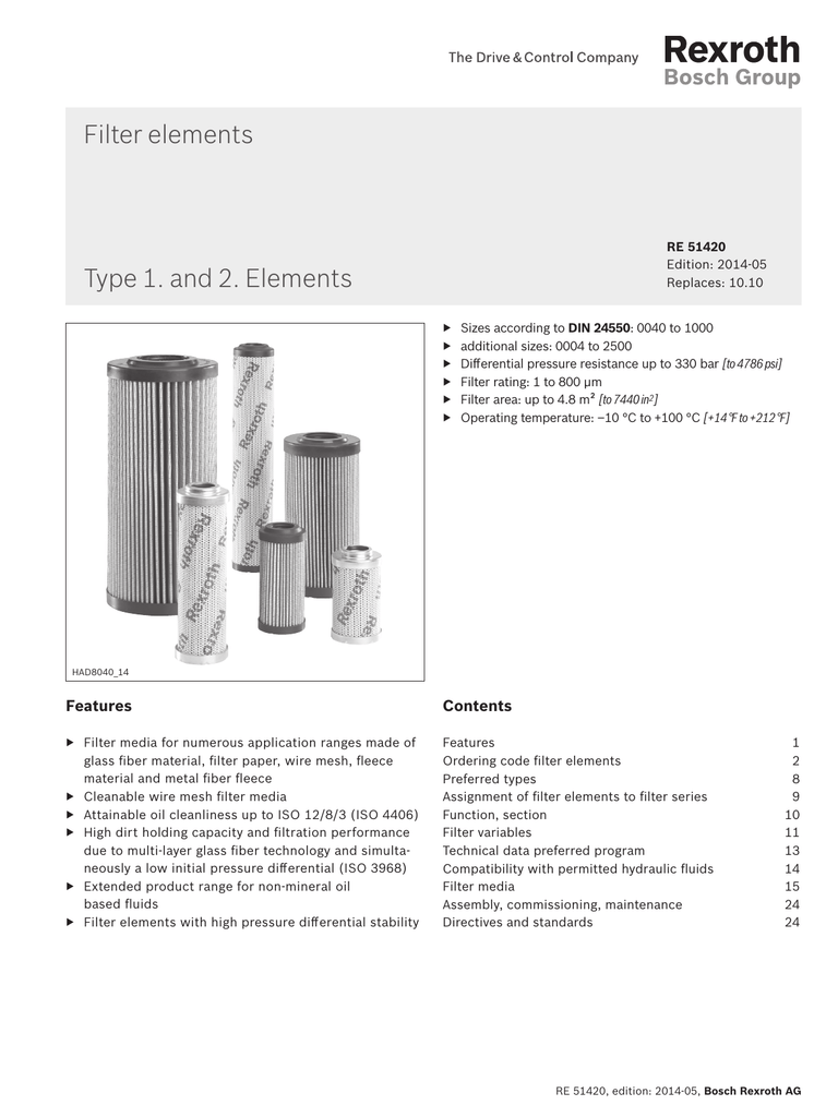 Filter Elements Type 1 And 2 Elements Manualzz