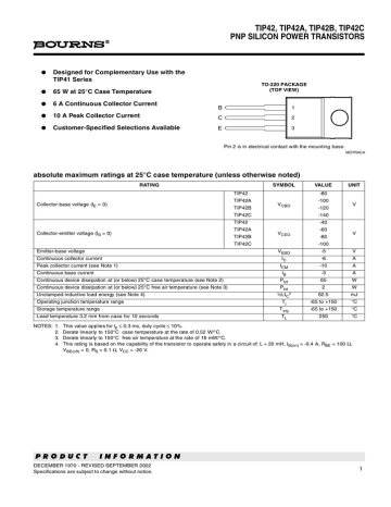 TIP42, TIP42A, TIP42B, TIP42C PNP SILICON POWER TRANSISTORS | Manualzz