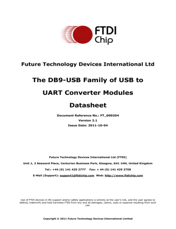 The DB9-USB Family of USB to UART Converter Modules Datasheet | Manualzz
