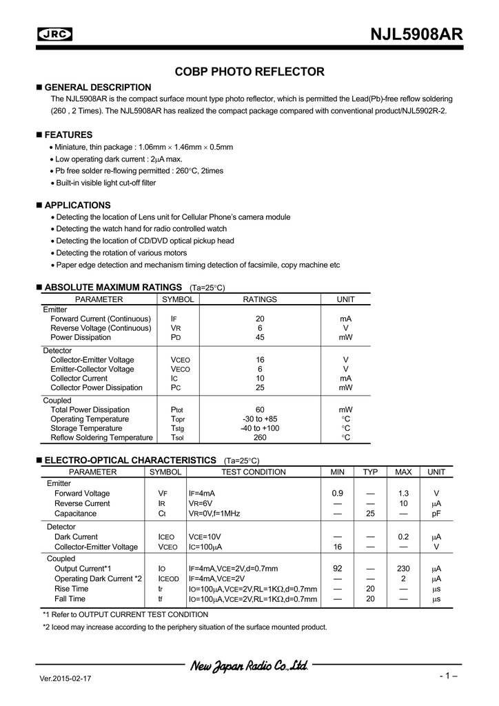 Njl5908ar Cobp Photo Reflector General Description Manualzz