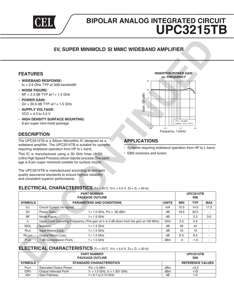 Upc3215tb Bipolar Analog Integrated Circuit 5v Super Minimold Si Mmic Wideband Amplifier Manualzz