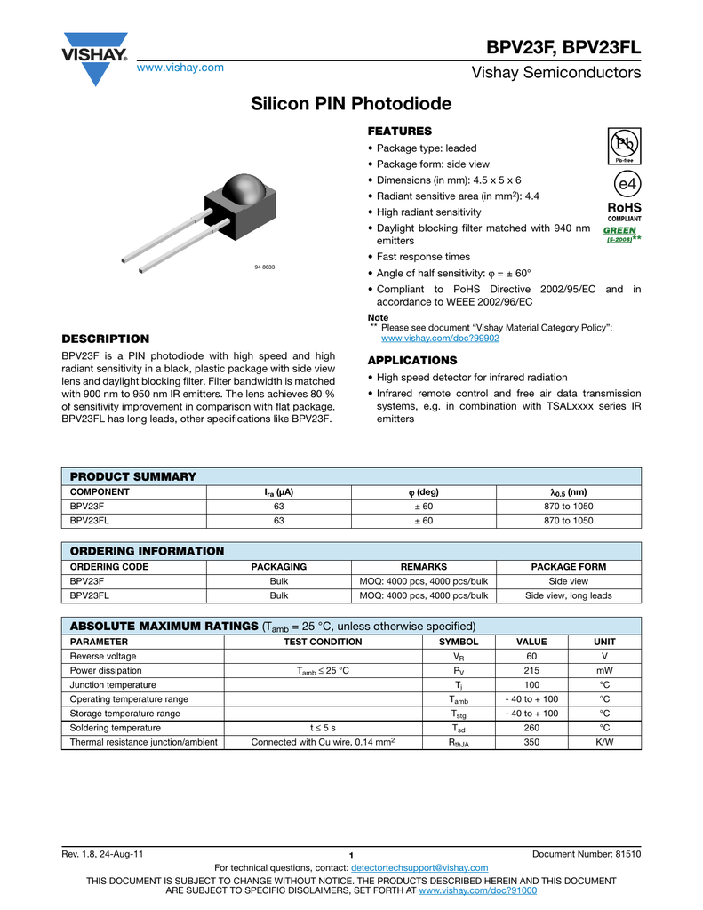 4 pc bpw83 vishay photodiode 870-950nm 65 ° New