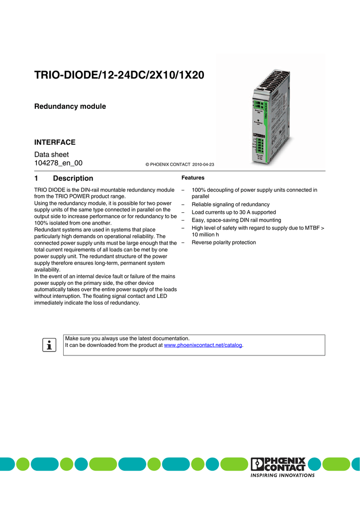 TRIODIODE/1224DC/2X10/1X20 Redundancy module INTERFACE 1 Manualzz