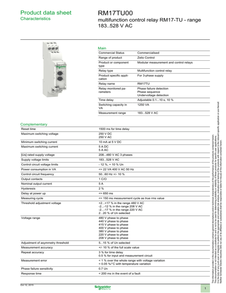 Rm17tu00 Product Data Sheet Multifunction Control Relay Rm17 Tu Range 1 528 V Ac Manualzz