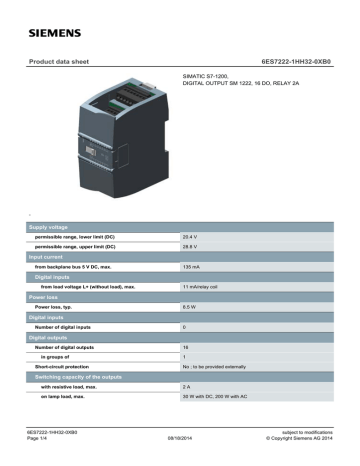 Siemens SIMATIC S7-1200 SM 1222 Datasheet | Manualzz