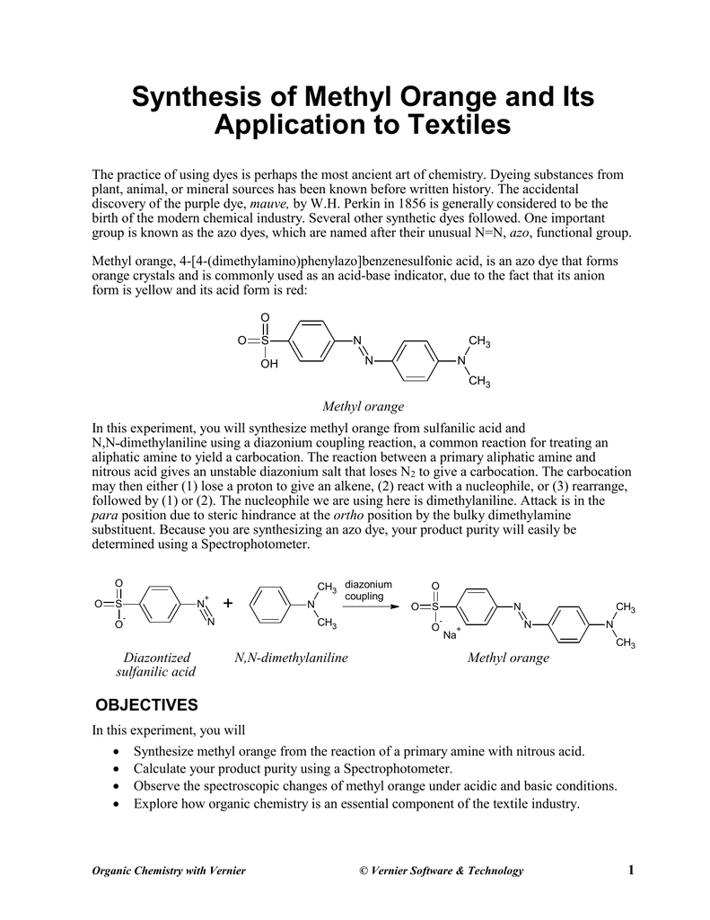 Synthesis Of Methyl Orange And Its Application To Textiles Manualzz