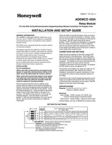 Ademco 4204 Installation And Setup Guide Relay Module Manualzz