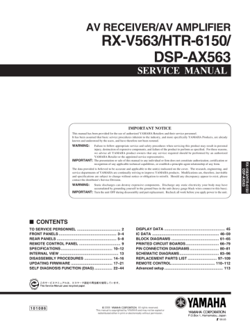 Rx V563 Htr 6150 Dsp Ax563 Av Receiver Av Amplifier Service Manual Manualzz
