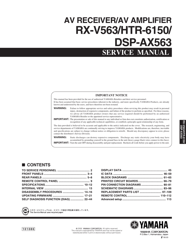 RX-V563/HTR-6150/ DSP-AX563 AV RECEIVER/AV AMPLIFIER SERVICE MANUAL |  manualzz.com
