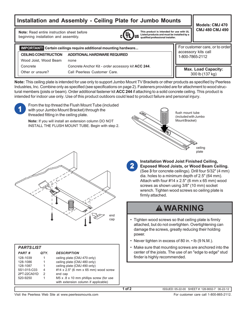 Installation And Assembly Ceiling Plate For Jumbo Mounts