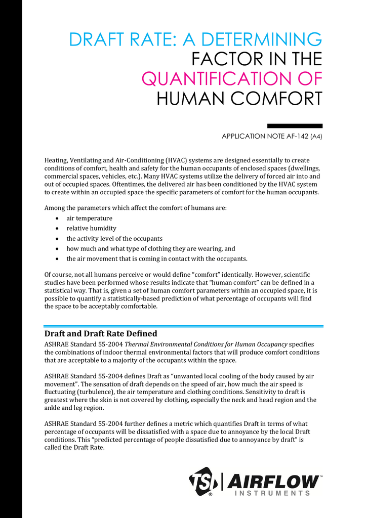 Draft Rate A Determining Factor In The Human Comfort