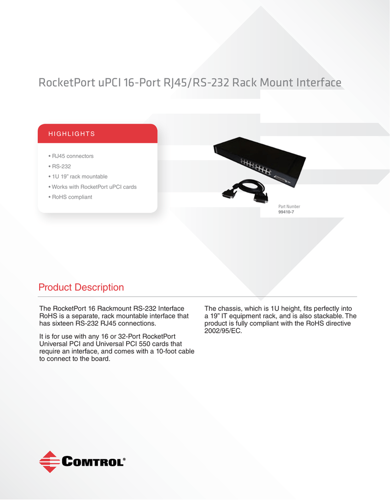 Rocketport 16-PORT Rohs Upci RS-232//422 Requires Interface
