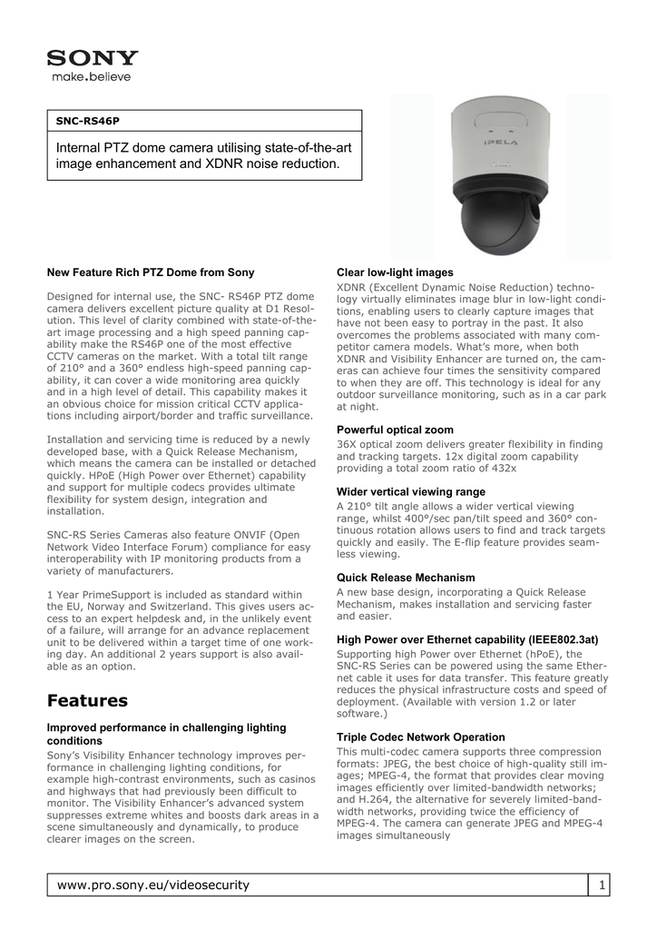 Internal Ptz Dome Camera Utilising State Of The Art Clear Low Light Images Manualzz