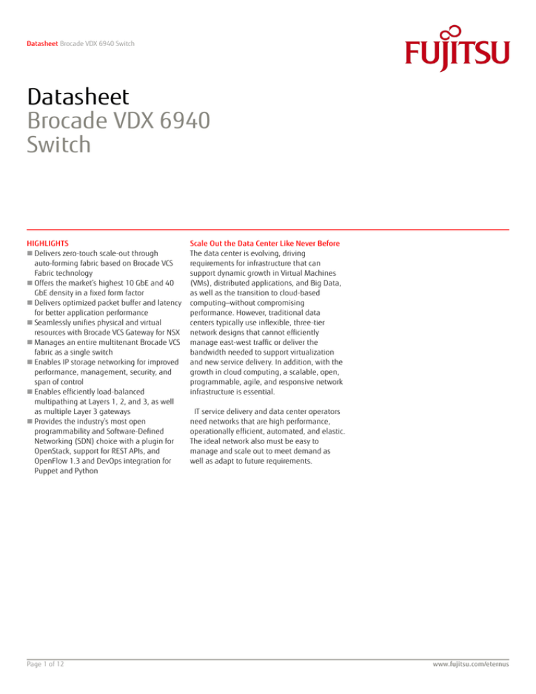 Datasheet Brocade Vdx 6940 Switch Manualzz