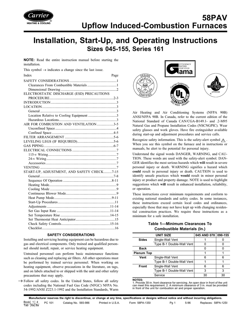 58pav Upflow Induced Combustion Furnaces Installation Start