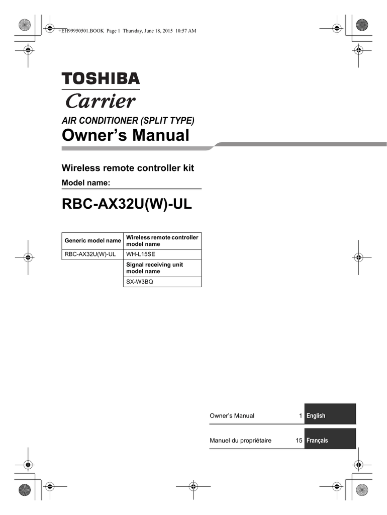 Owner's Manual RBC-AX32U(W)-UL Wireless remote controller kit AIR CONDITIONER (SPLIT TYPE) | manualzz.com