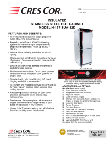 Insulated Stainless Steel Hot Cabinet Model H 137 Sua 12d Features And Benefits Manualzz