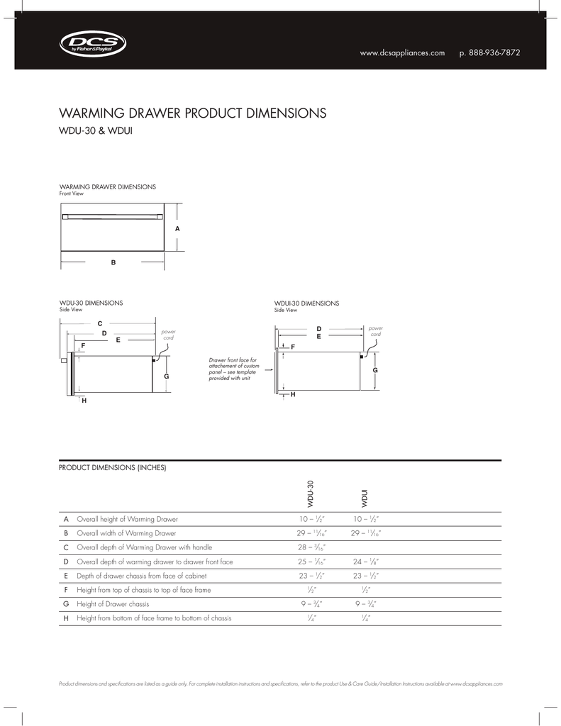 Warming Drawer Product Dimensions Wdu 30 Amp Wdui Manualzz Com