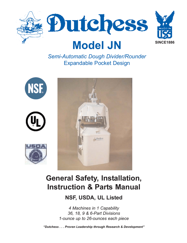 Model JN General Safety, Installation, Instruction & Parts