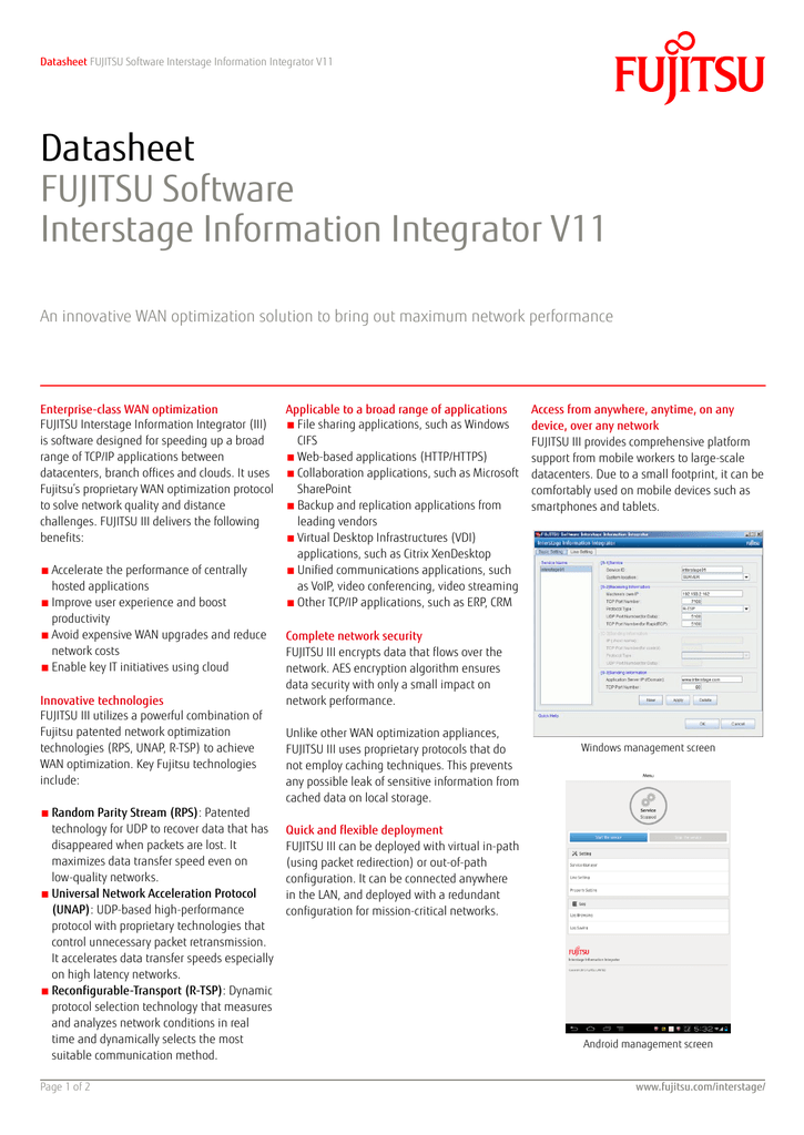 Datasheet Fujitsu Software Interstage Information Integrator V11 Manualzz