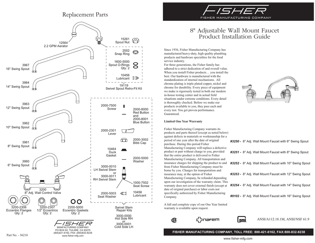 Replacement Parts 8" Adjustable Wall Mount Faucet Product Installation