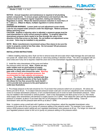 Cycle Gard® I Installation Instructions Flomatic Corporation | Manualzz
