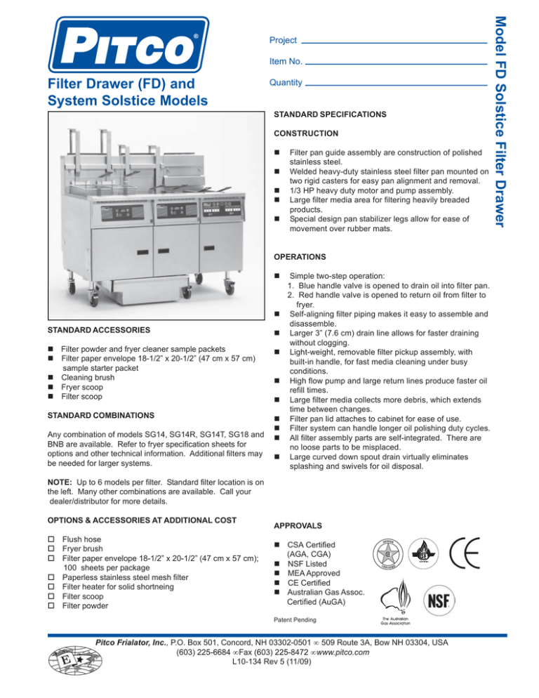 Pitco Frialator SG14, SG14R Solstice Gas Fryer, SG18, SG14T, SGBNB14