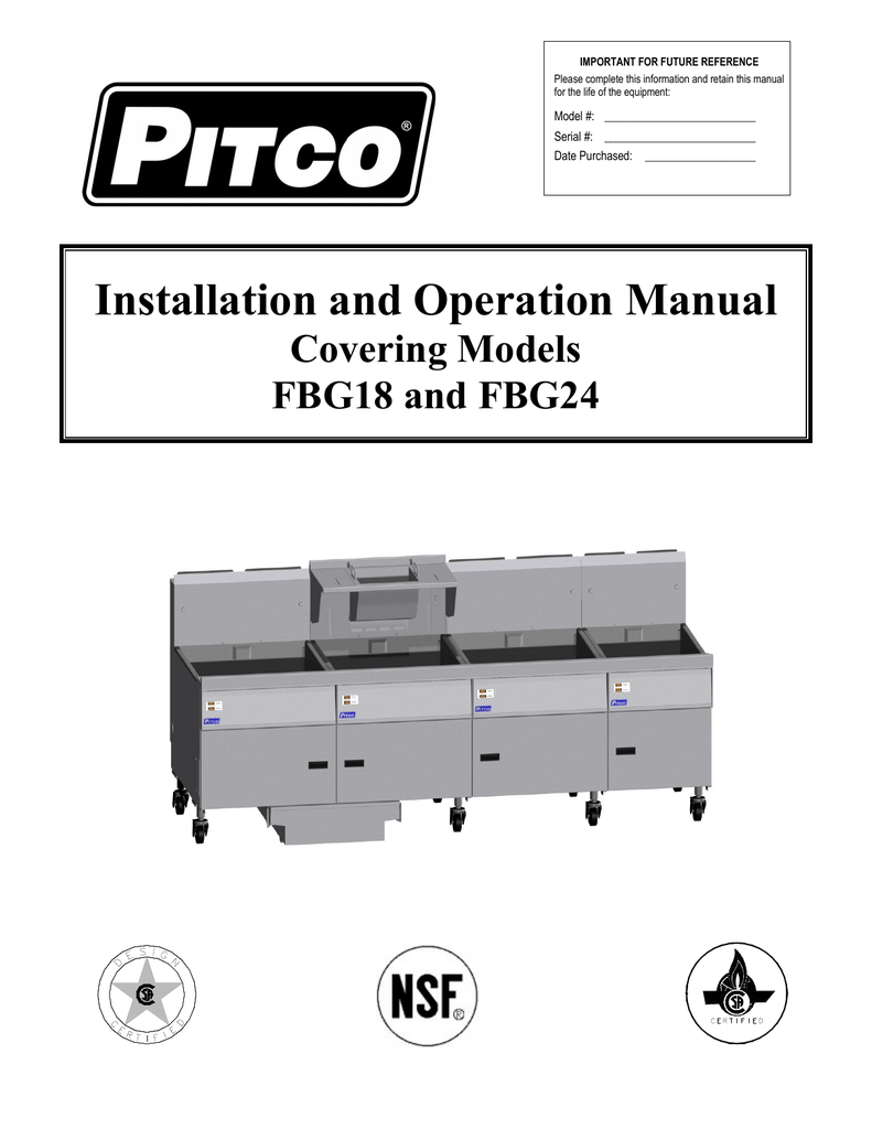 Pitco Frialator FBG24 Operation Manual Manualzz