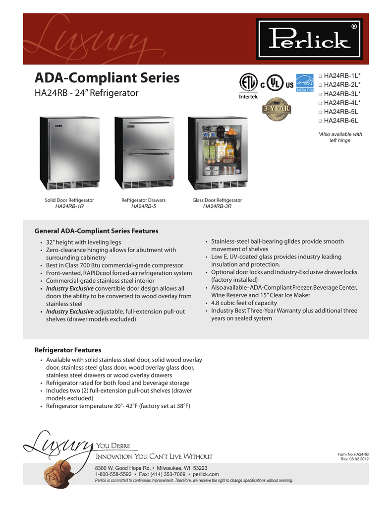 Luxury Ada Compliant Series Ha24rb 24 Refrigerator General Ada