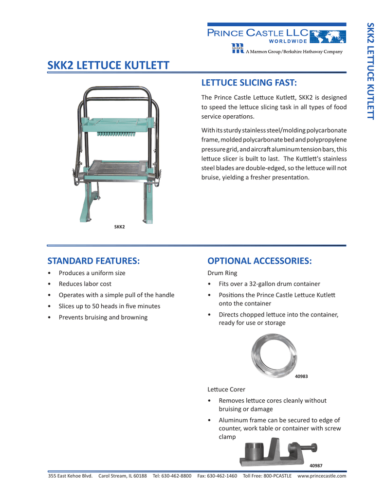 Commercial Prince Castle Skk-2 Lettuce Cutter