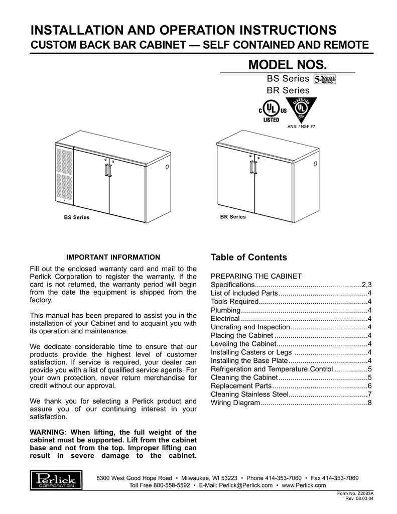 Perlick Refrigeration Br3d Operation Manual Manualzz
