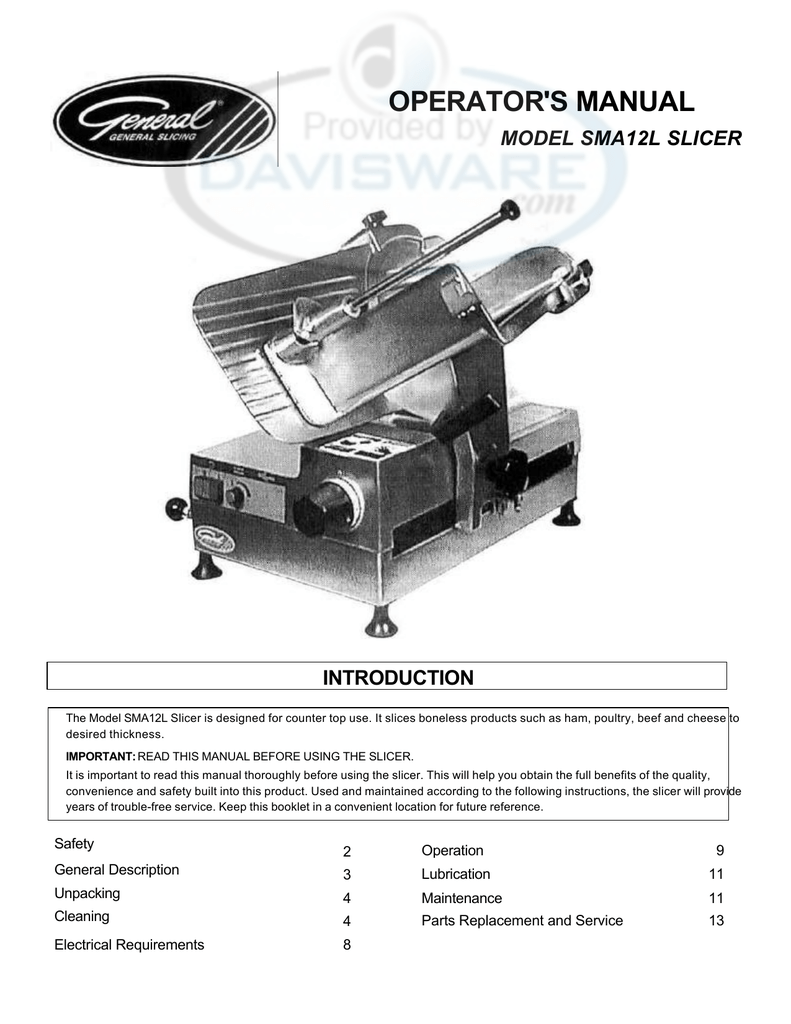 OPERATOR'S MANUAL MODEL SMA12L SLICER Manualzz