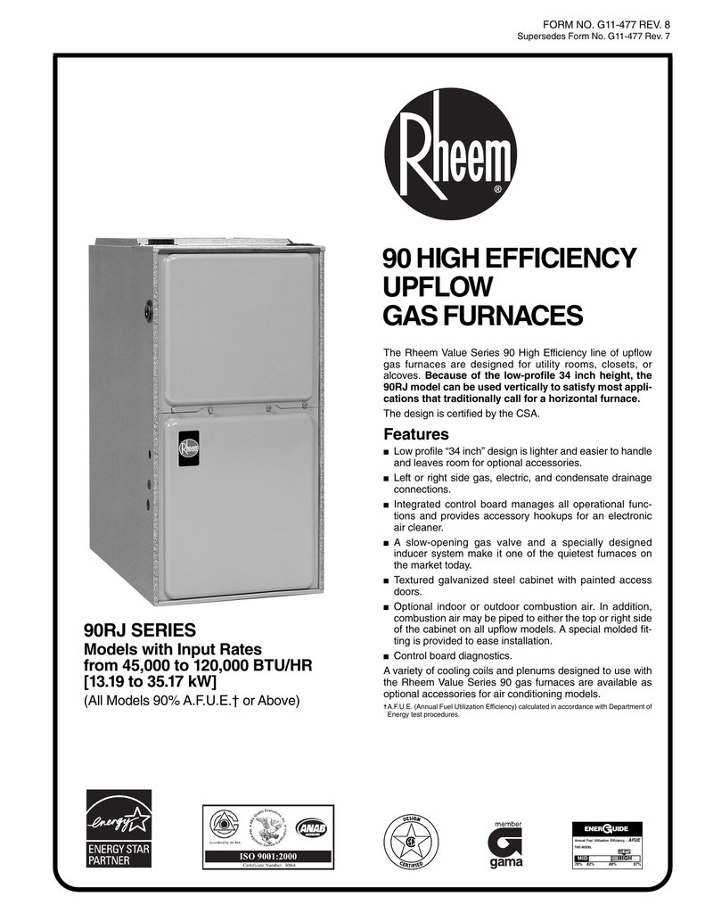 Igh Efficiency Upflow 90 H Gas Furnaces Manualzz