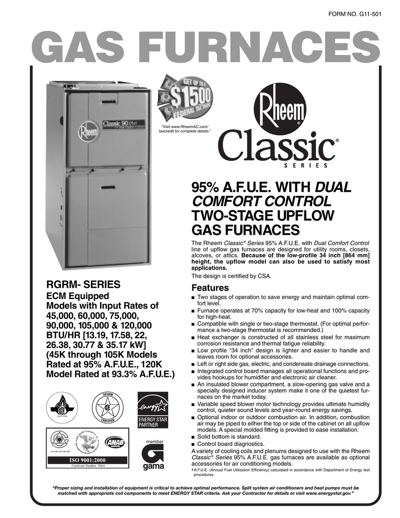GAS FURNACES DUAL TWO-STAGE UPFLOW COMFORT CONTROL | Manualzz