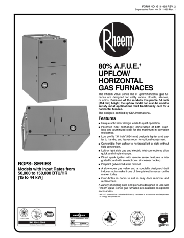 Rheem RGPS-15EARJR Value Series 24-1/2 in. 150000 BTU 80% AFUE 12.5 Ton ...