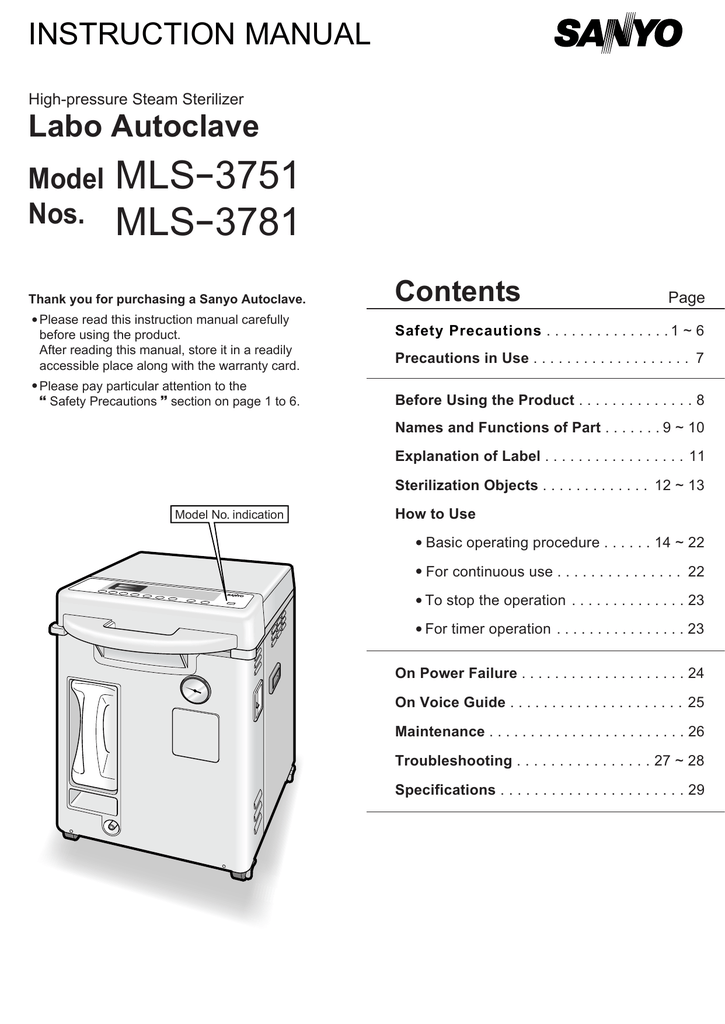 MLS3751 MLS3781 Labo Autoclave INSTRUCTION MANUAL Manualzz