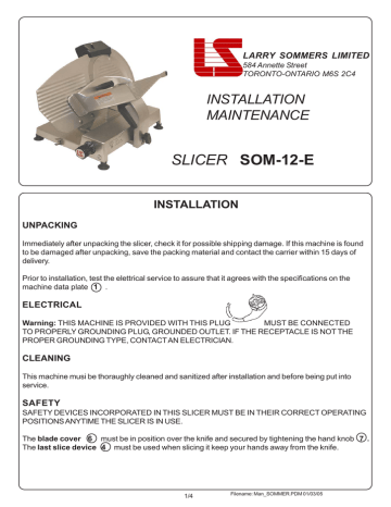 SOM-12-E SLICER INSTALLATION MAINTENANCE | Manualzz