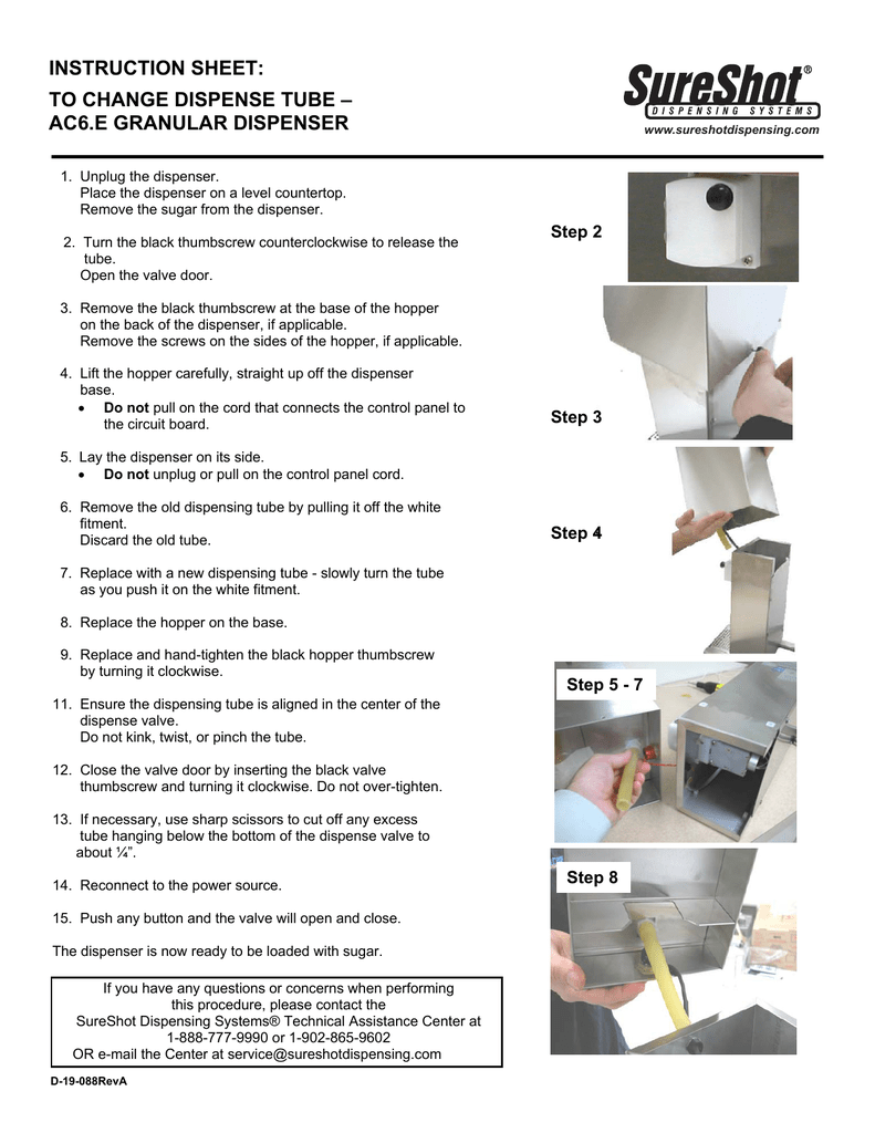 Instruction Sheet To Change Dispense Tube Ac6 E Granular