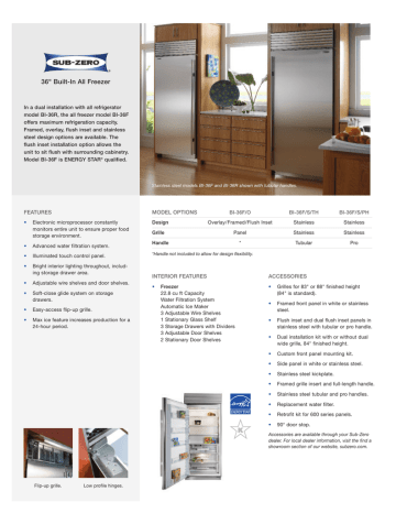 Sub-Zero BI-36F/O Specification Sheet | Manualzz