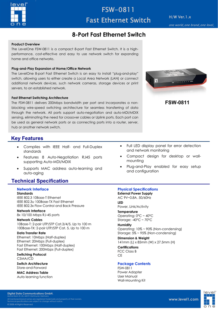 Fsw 0811 Fast Ethernet Switch 8 Port Fast Ethernet Switch Manualzz