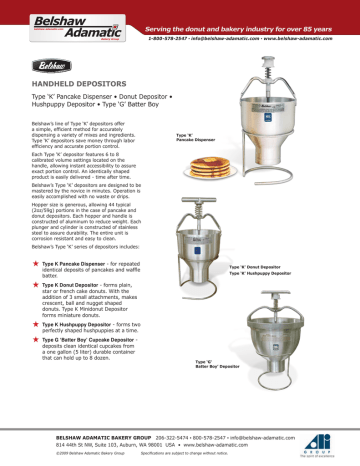 Belshaw K pancake dispenser/ batter/ depositor -new 