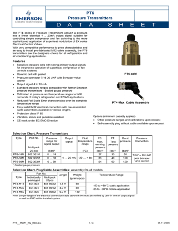 Emerson PT6-18M, PT6-30M, PT6-50M Pressure Transmitters Datasheet ...