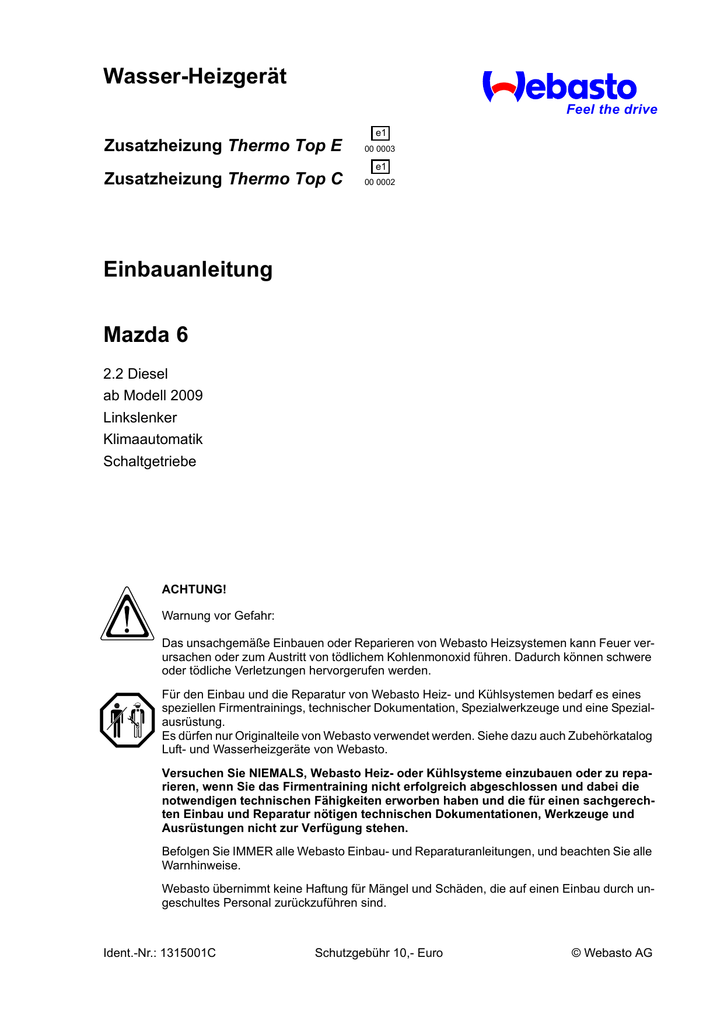 Wasser Heizgerat Einbauanleitung Mazda 6 Thermo Top E Manualzz
