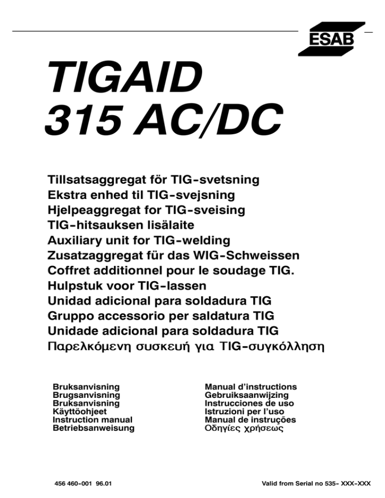 Esab Tigaid 315 Ac Dc User Manual Manualzz