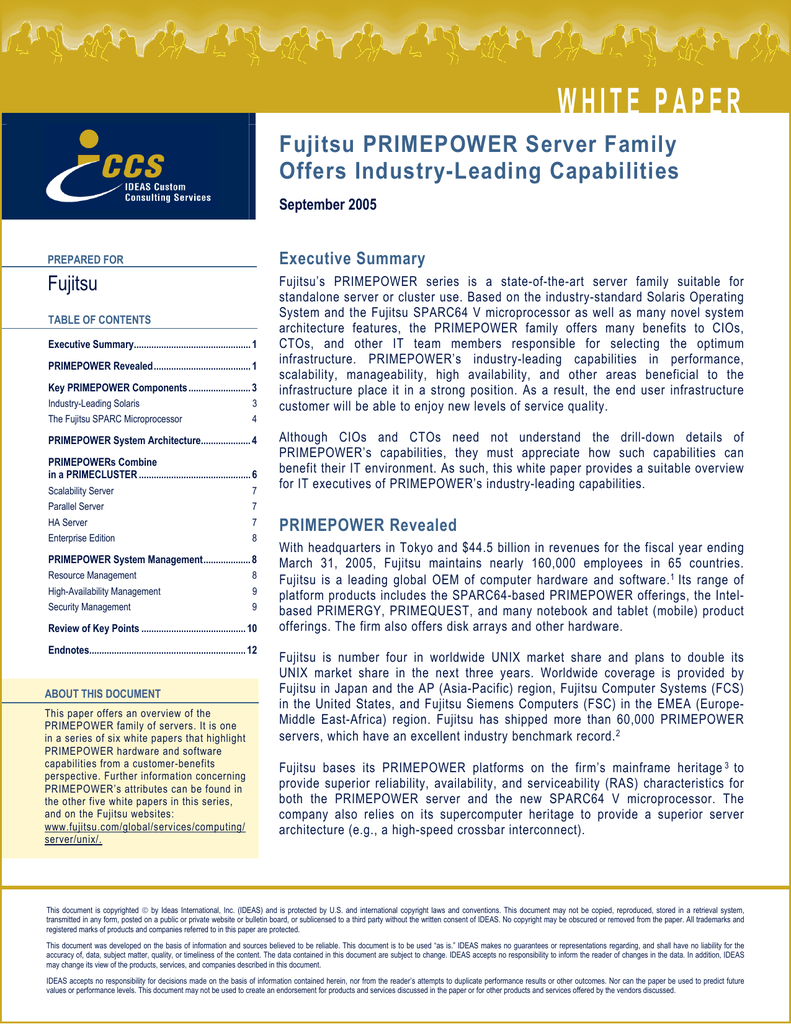 W H I T E P A P Fujitsu Primepower Server Family Offers Industry Leading Capabilities Fujitsu Manualzz